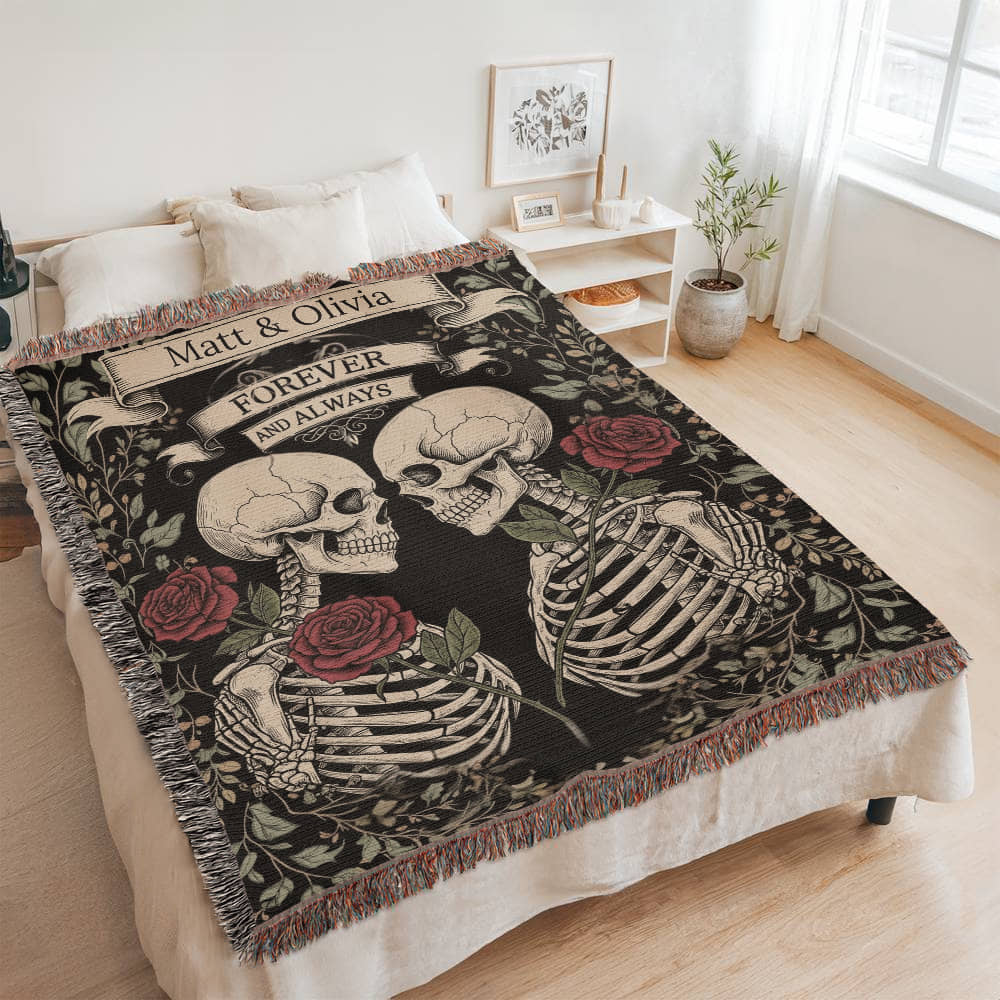 Gothic Skeleton Couple | Personalized Woven Blanket
