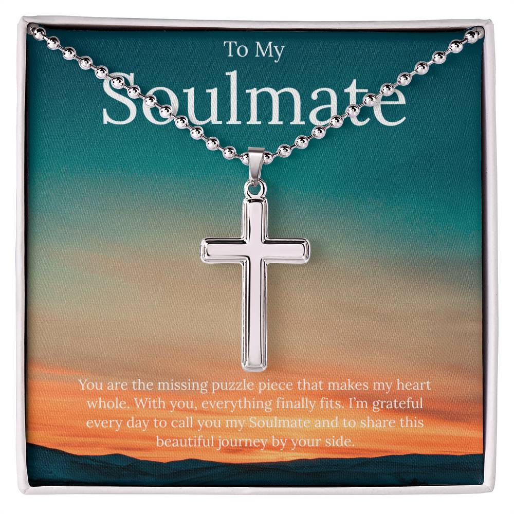To My Soulmate - You Are The Missing Puzzle - Stainless Cross Necklace