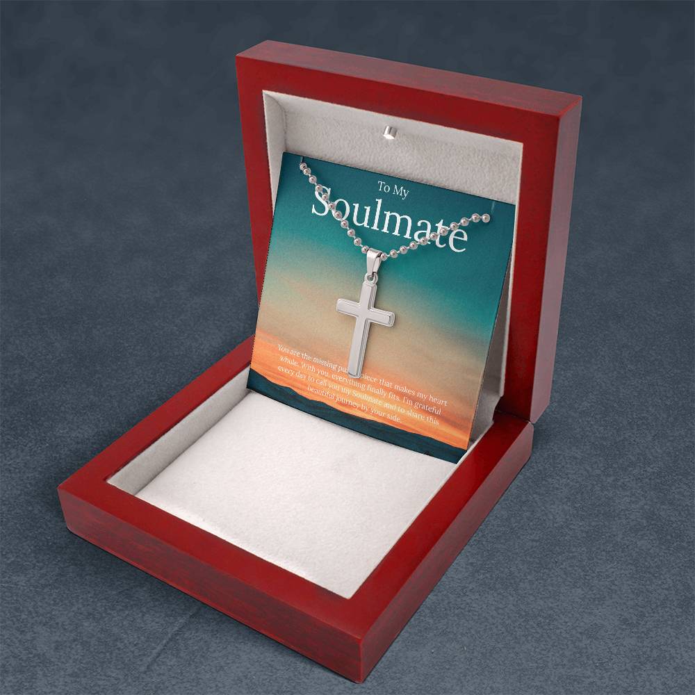 To My Soulmate - You Are The Missing Puzzle - Stainless Cross Necklace