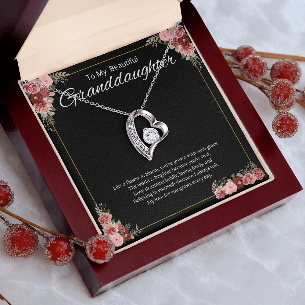 To My Beautiful Granddaughter - Like a Flower in Bloom (Black) - Forever Love Necklace