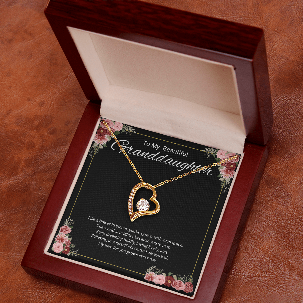 To My Beautiful Granddaughter - Like a Flower in Bloom (Black) - Forever Love Necklace
