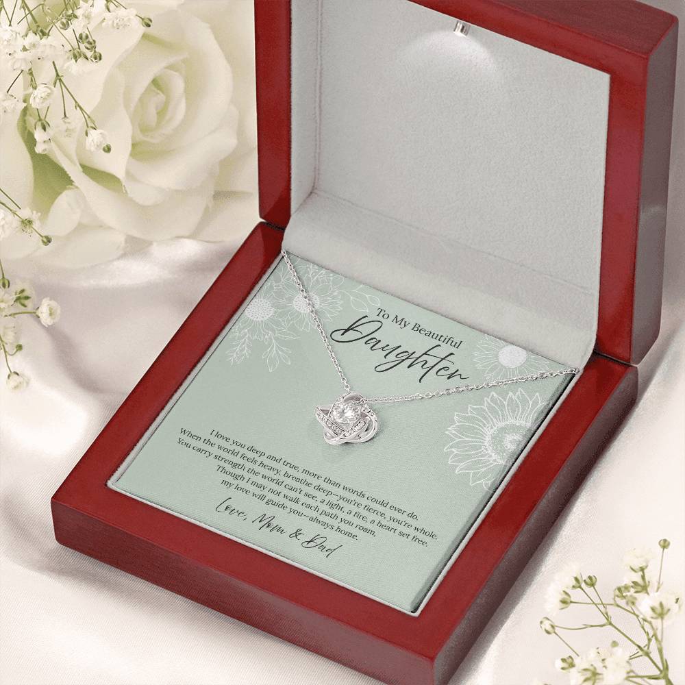 To My Beautiful Daughter - I love you (Mom & Dad) - Love Knot Necklace