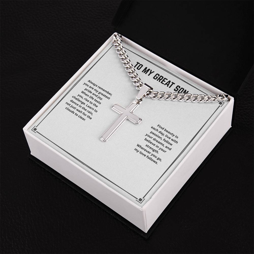 To My Great Son - Always Remember - Cuban Link Chain Cross