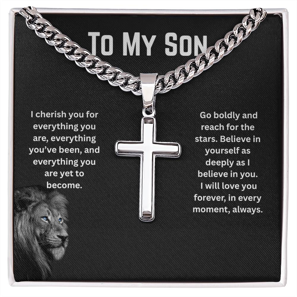 To My Son - I Cherish You - Cuban Link Chain Cross