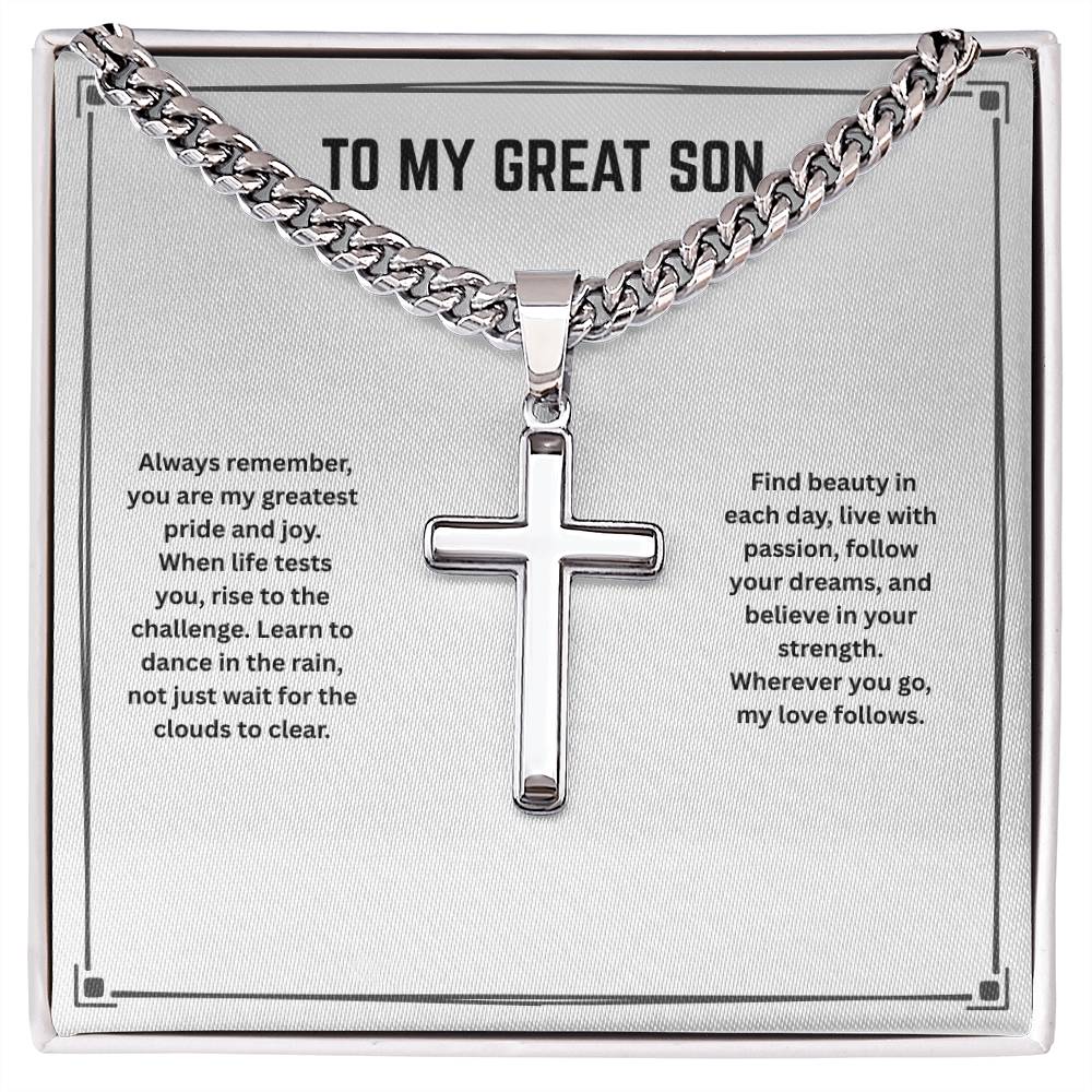 To My Great Son - Always Remember - Cuban Link Chain Cross