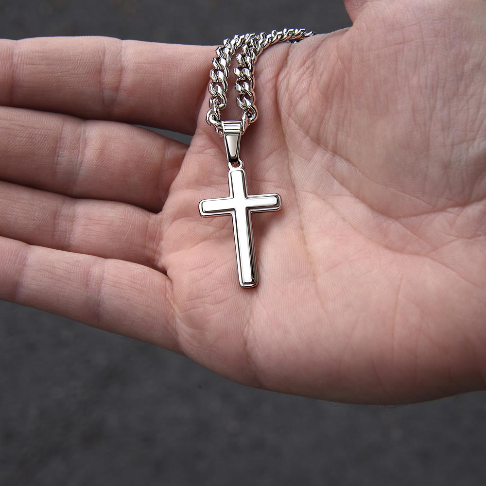 To My Son - I Cherish You - Cuban Link Chain Cross