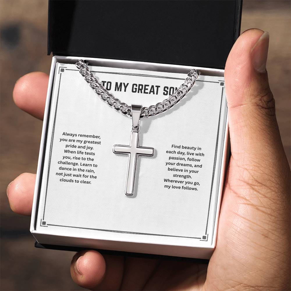 To My Great Son - Always Remember - Cuban Link Chain Cross