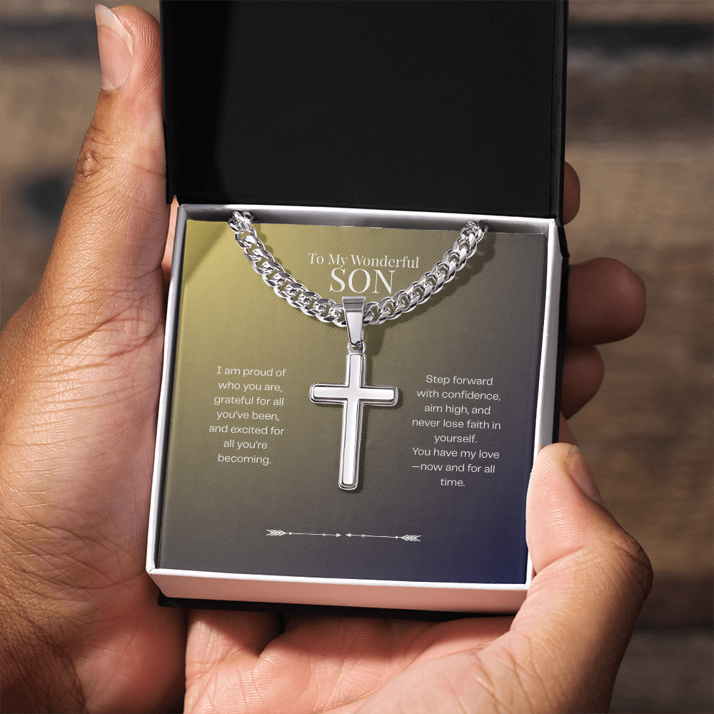 To My Wonderful Son - I am Proud - Cuban Link Chain Cross
