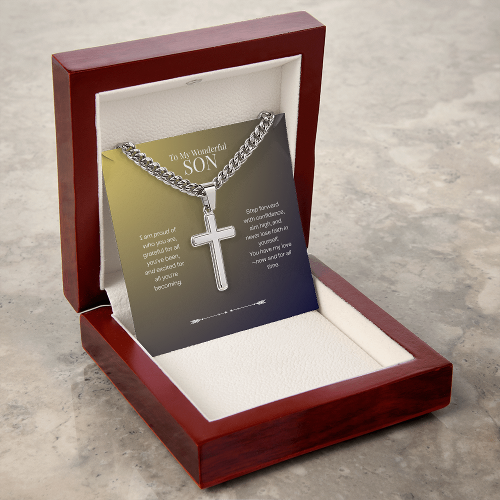 To My Wonderful Son - I am Proud - Cuban Link Chain Cross