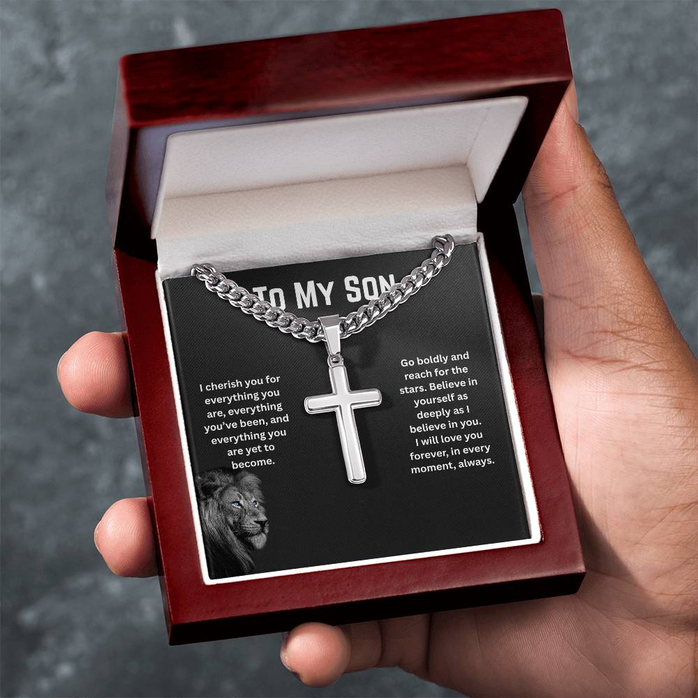 To My Son - I Cherish You - Cuban Link Chain Cross
