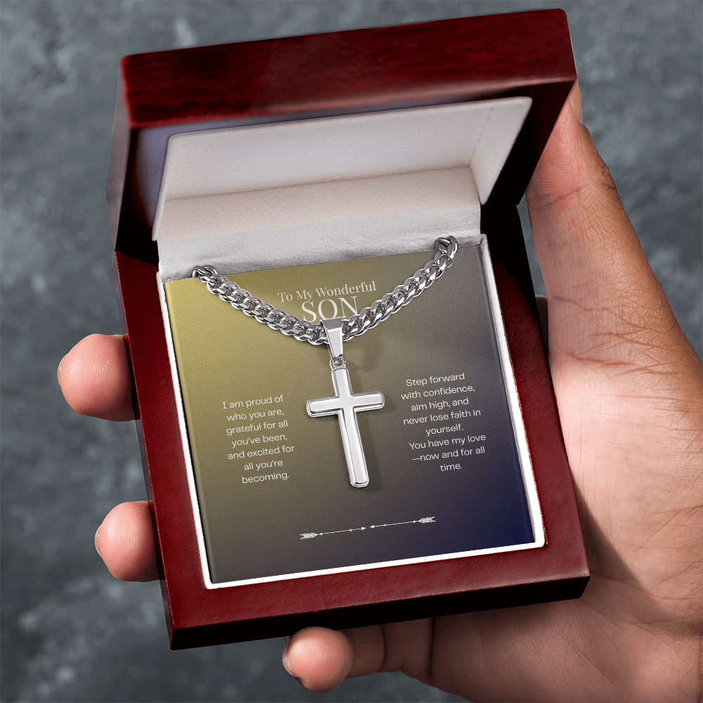 To My Wonderful Son - I am Proud - Cuban Link Chain Cross