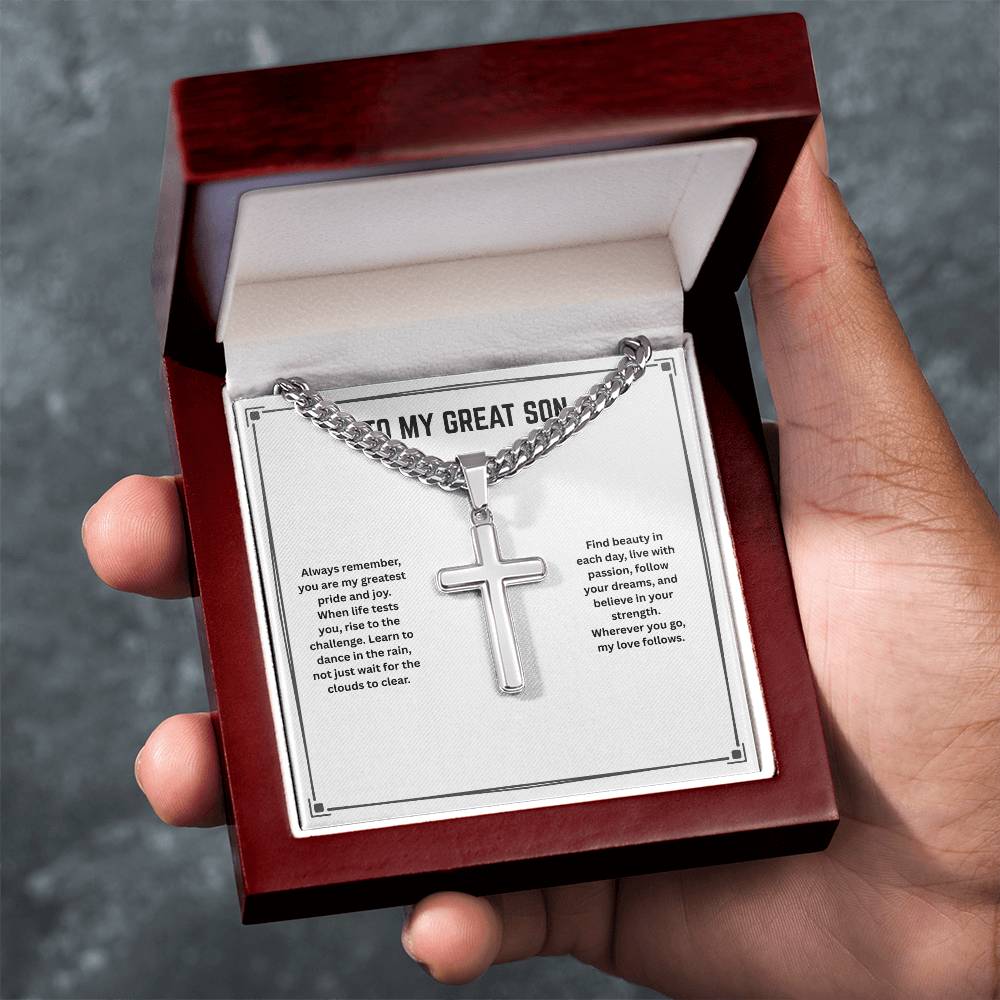 To My Great Son - Always Remember - Cuban Link Chain Cross
