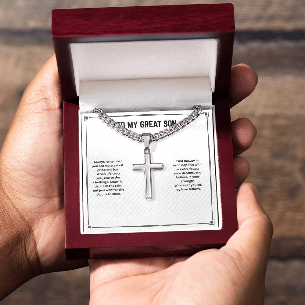 To My Great Son - Always Remember - Cuban Link Chain Cross