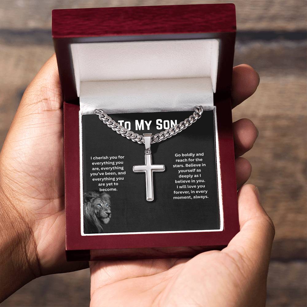To My Son - I Cherish You - Cuban Link Chain Cross