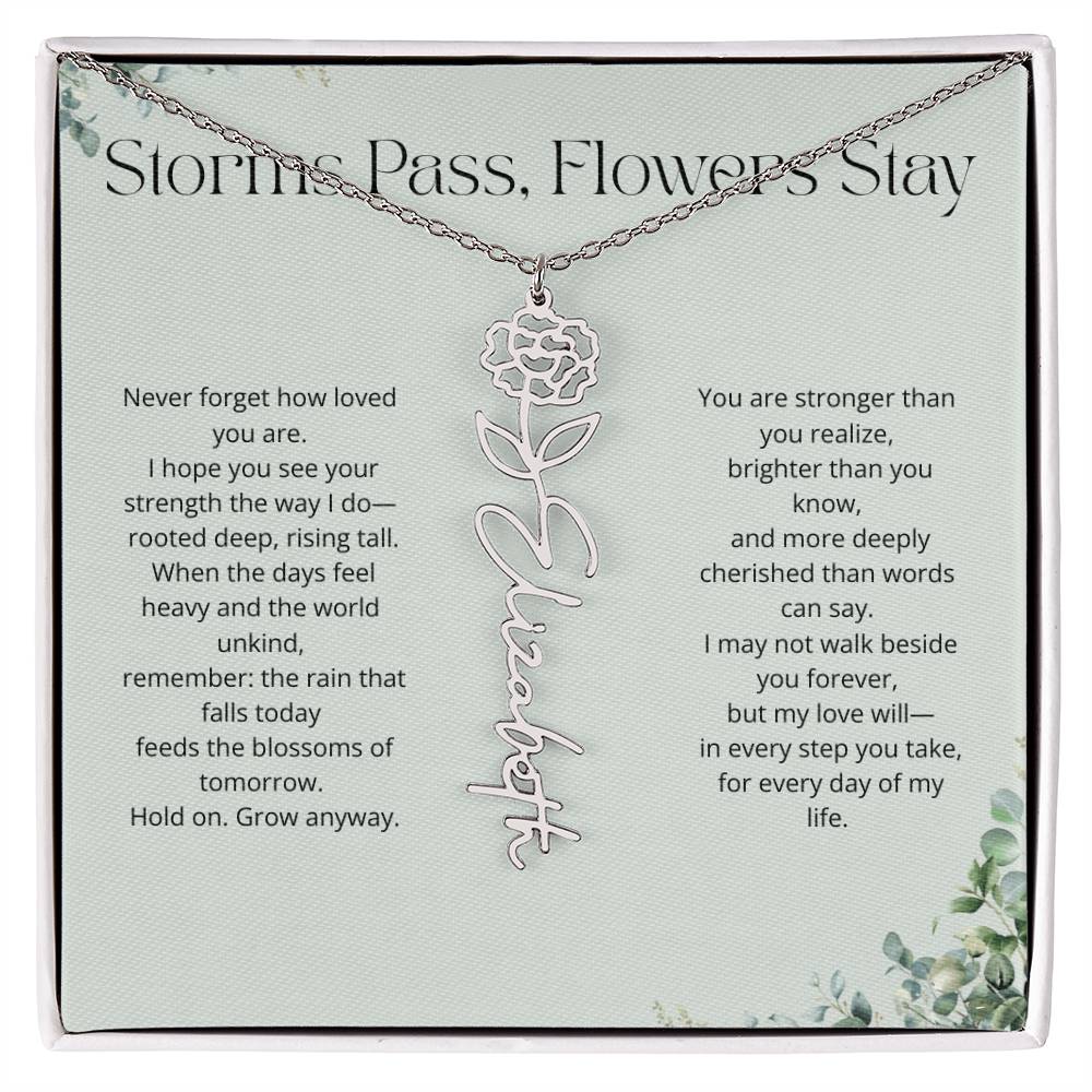 Personalized Flower Name Necklace - Storm Pass, Flower Stay (Green)