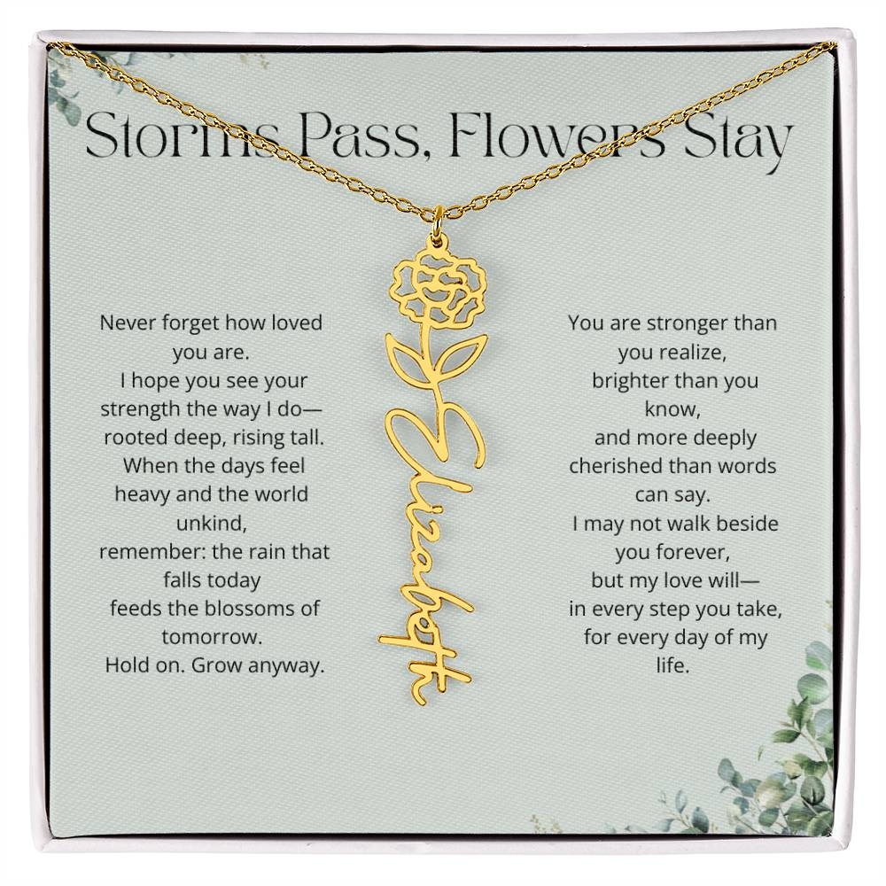 Personalized Flower Name Necklace - Storm Pass, Flower Stay (Green)