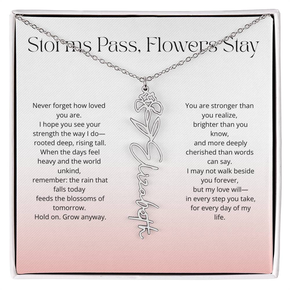 Personalized Flower Name Necklace - Storm Pass, Flower Stay (Gradient)