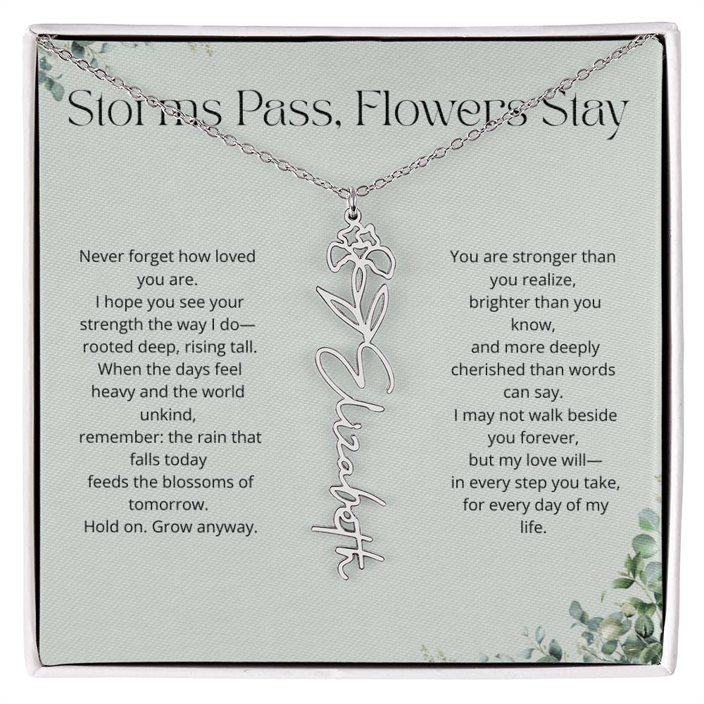 Personalized Flower Name Necklace - Storm Pass, Flower Stay (Green)