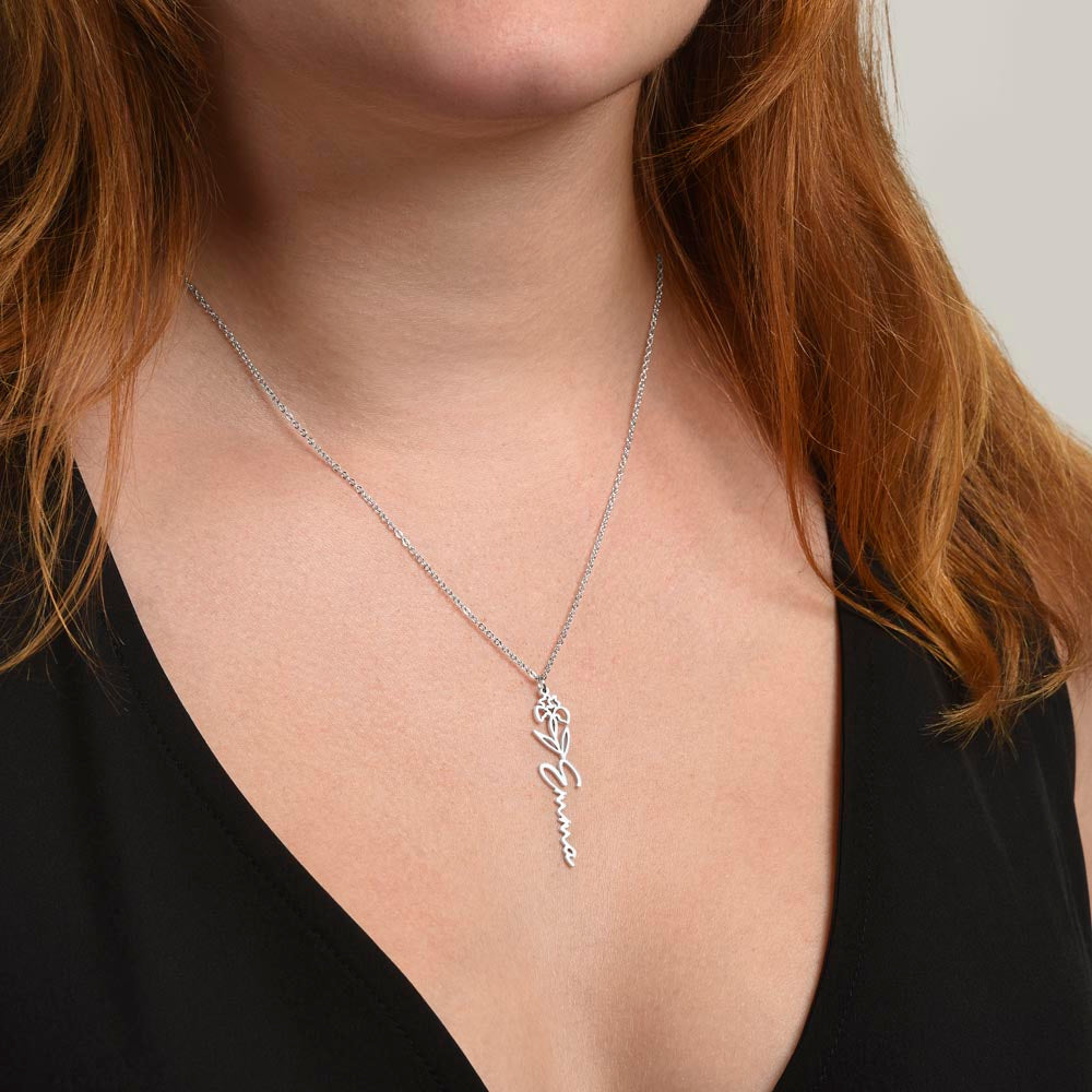 Personalized Flower Name Necklace - Storm Pass, Flower Stay (White)