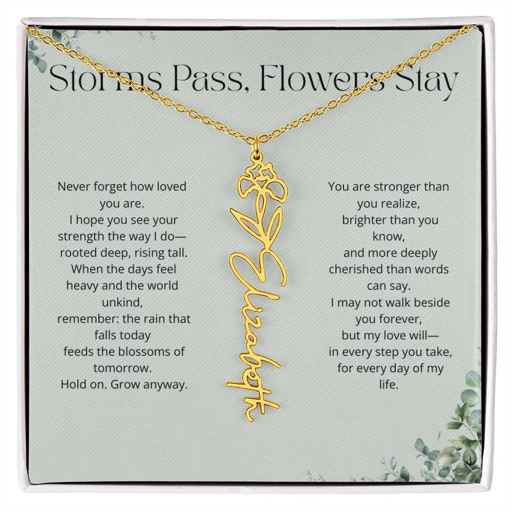 Personalized Flower Name Necklace - Storm Pass, Flower Stay (Green)