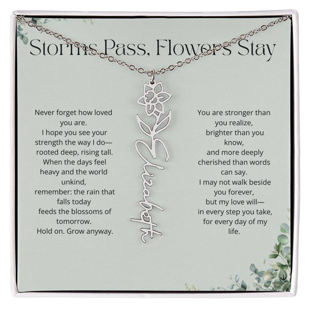 Personalized Flower Name Necklace - Storm Pass, Flower Stay (Green)