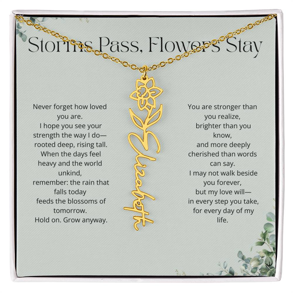 Personalized Flower Name Necklace - Storm Pass, Flower Stay (Green)