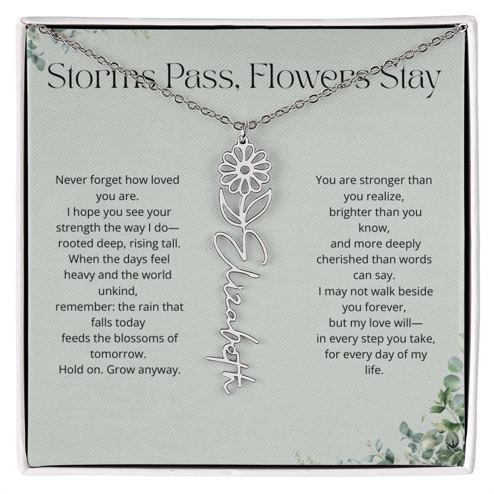 Personalized Flower Name Necklace - Storm Pass, Flower Stay (Green)