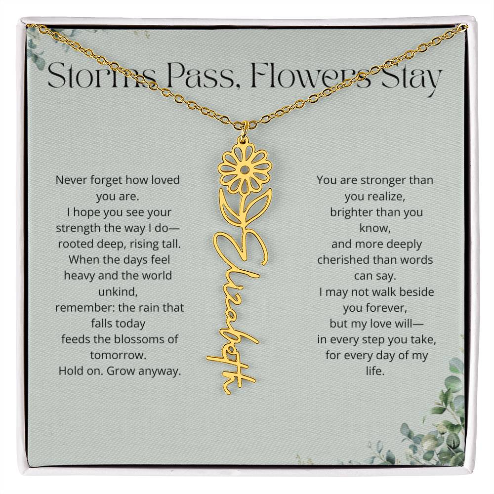 Personalized Flower Name Necklace - Storm Pass, Flower Stay (Green)