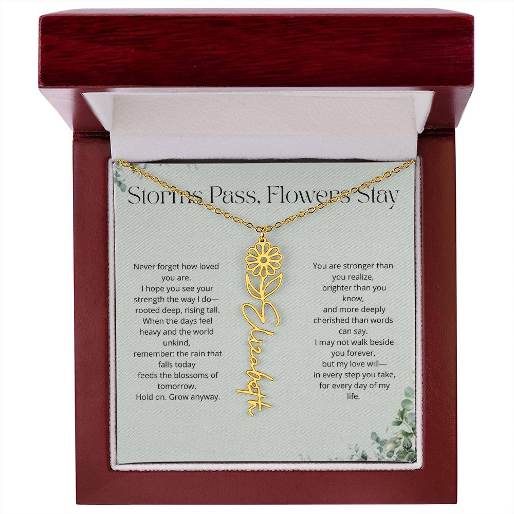 Personalized Flower Name Necklace - Storm Pass, Flower Stay (Green)