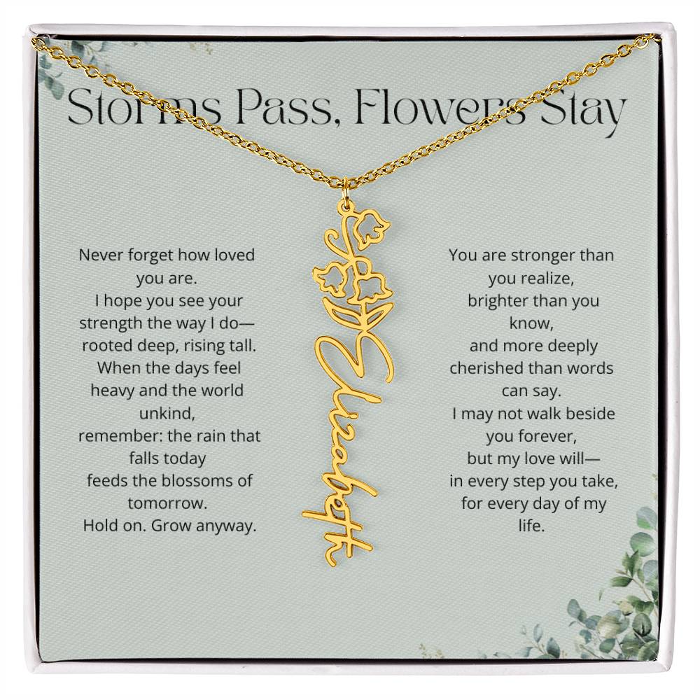 Personalized Flower Name Necklace - Storm Pass, Flower Stay (Green)