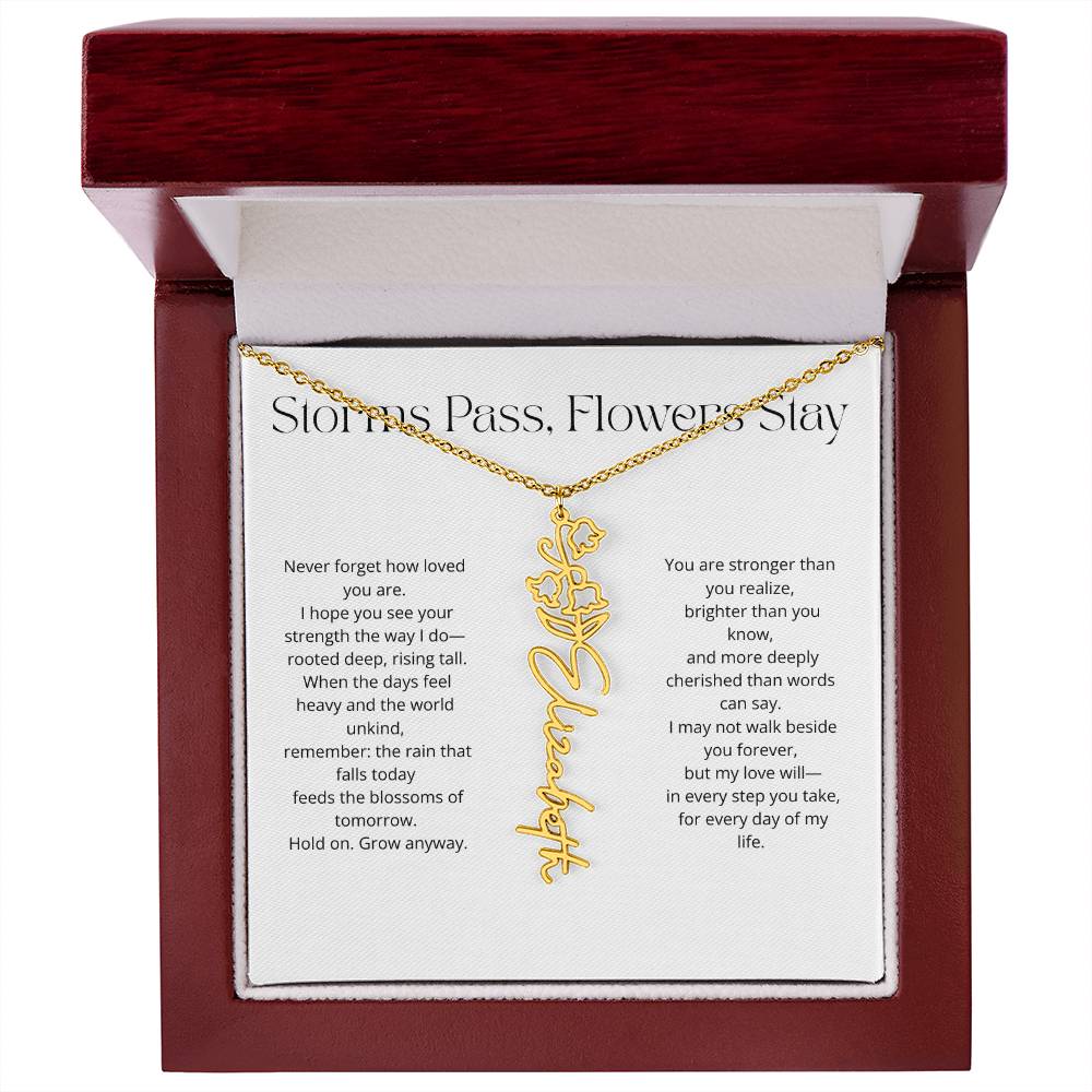 Personalized Flower Name Necklace - Storm Pass, Flower Stay (White)