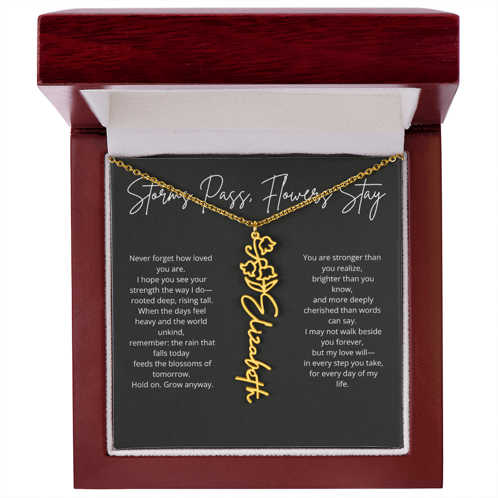 Personalized Flower Name Necklace - Storm Pass, Flower Stay