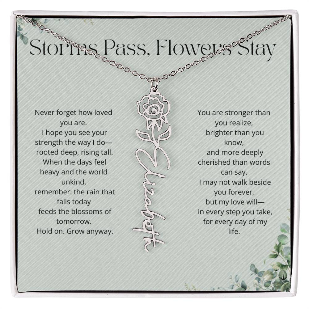 Personalized Flower Name Necklace - Storm Pass, Flower Stay (Green)