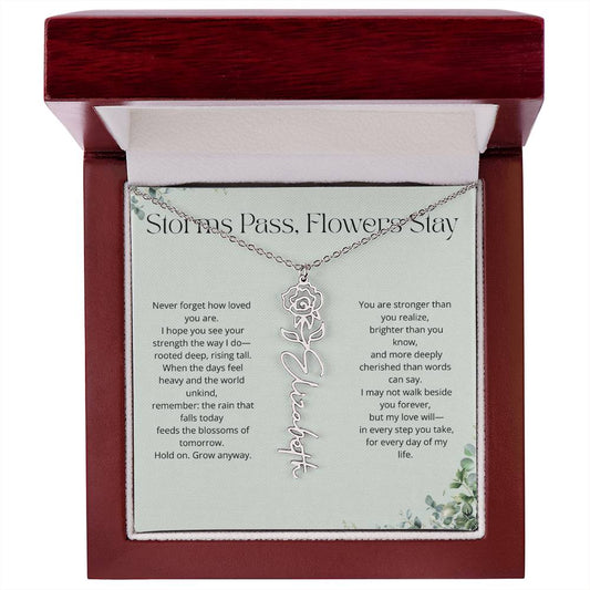 Personalized Flower Name Necklace - Storm Pass, Flower Stay (Green)