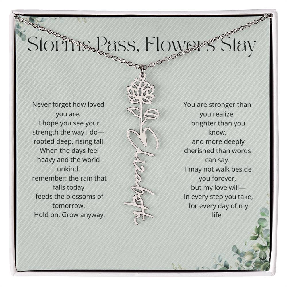 Personalized Flower Name Necklace - Storm Pass, Flower Stay (Green)