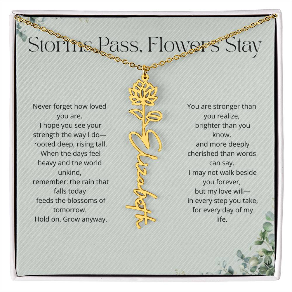 Personalized Flower Name Necklace - Storm Pass, Flower Stay (Green)
