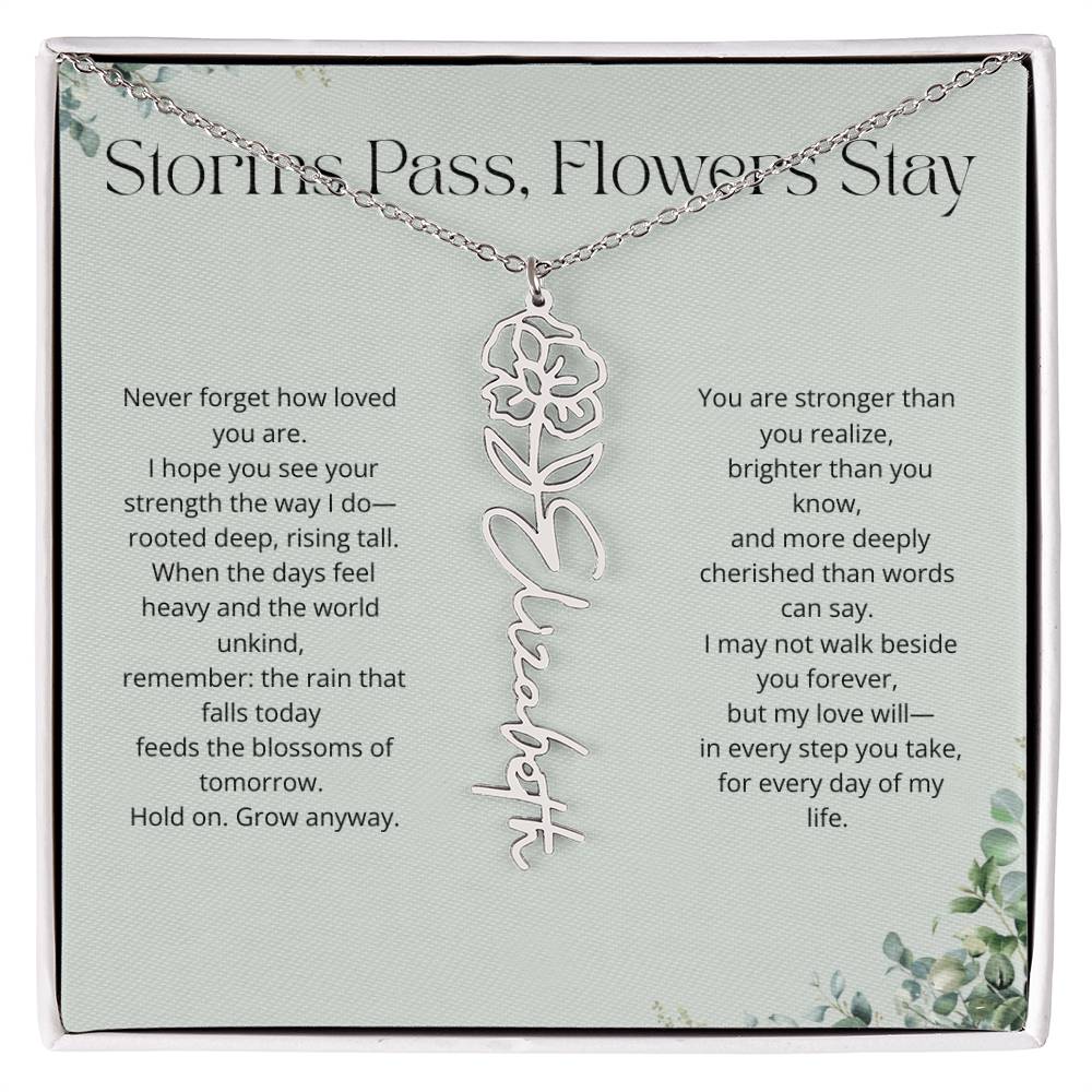 Personalized Flower Name Necklace - Storm Pass, Flower Stay (Green)