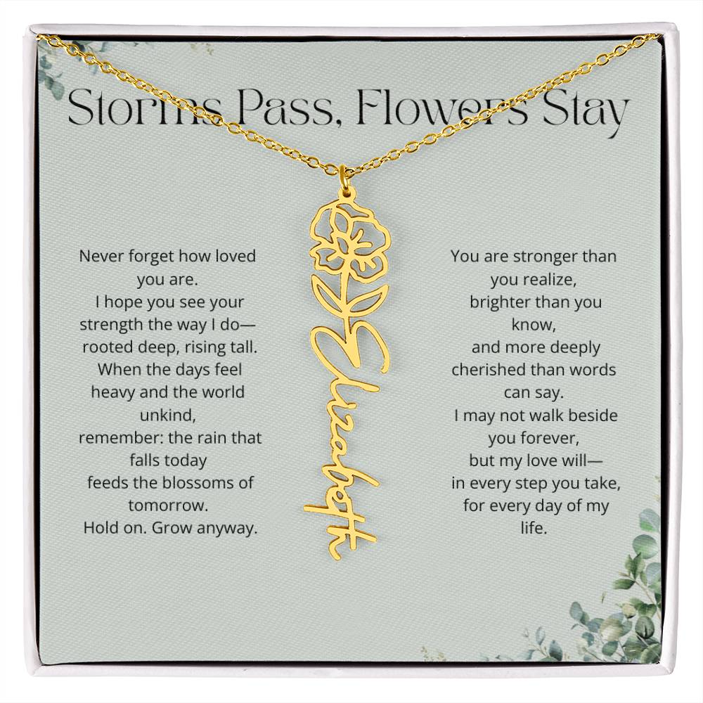 Personalized Flower Name Necklace - Storm Pass, Flower Stay (Green)