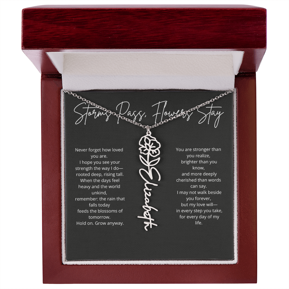 Personalized Flower Name Necklace - Storm Pass, Flower Stay