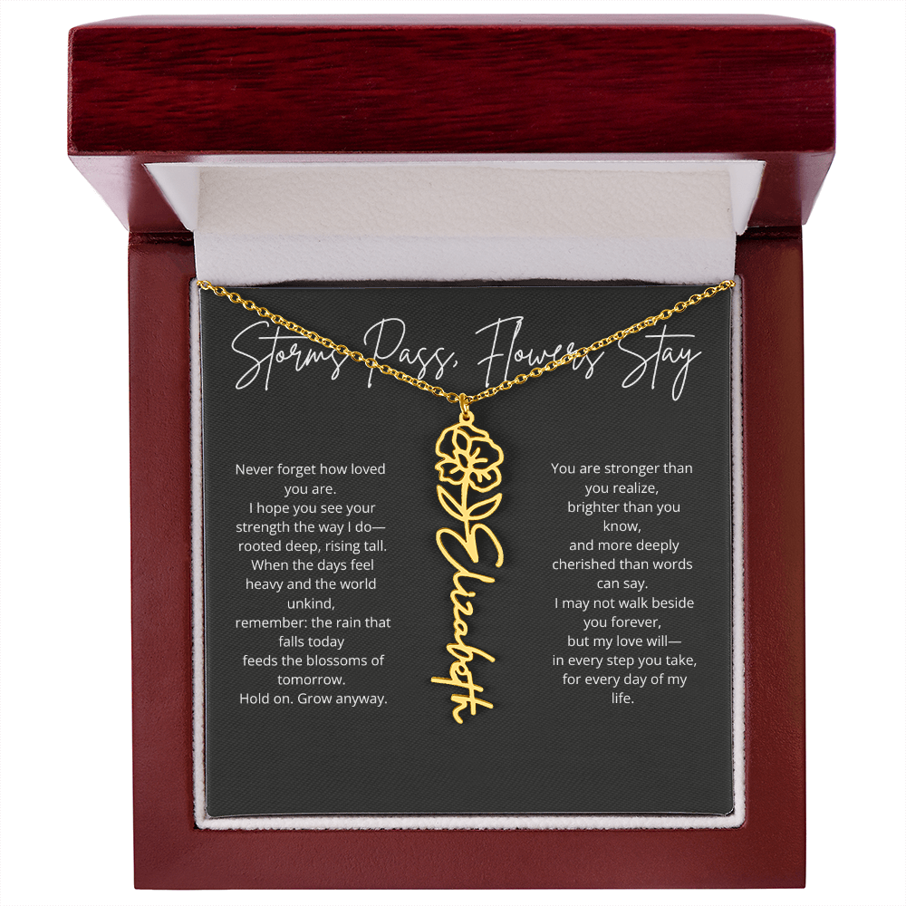 Personalized Flower Name Necklace - Storm Pass, Flower Stay