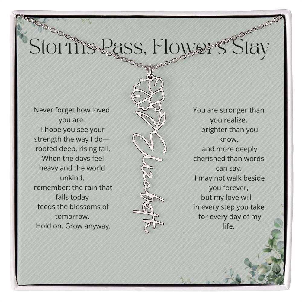 Personalized Flower Name Necklace - Storm Pass, Flower Stay (Green)
