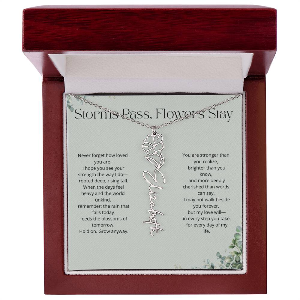 Personalized Flower Name Necklace - Storm Pass, Flower Stay (Green)