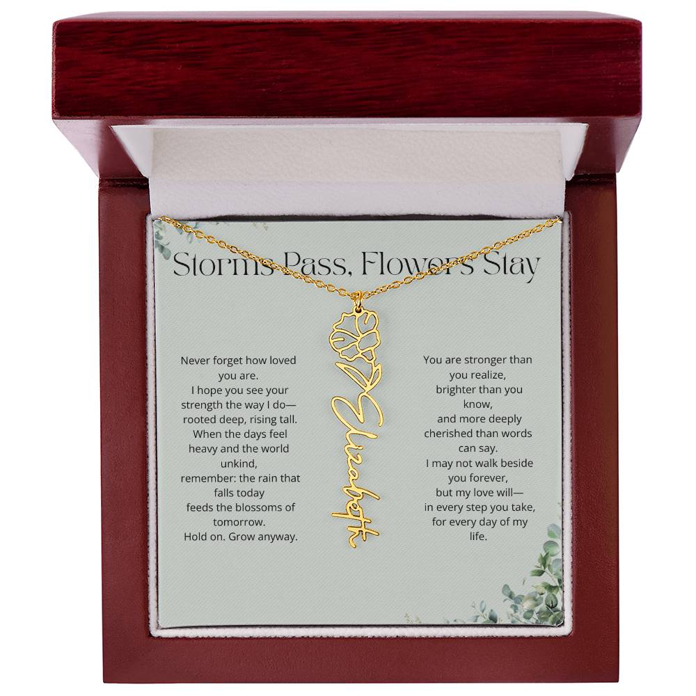 Personalized Flower Name Necklace - Storm Pass, Flower Stay (Green)