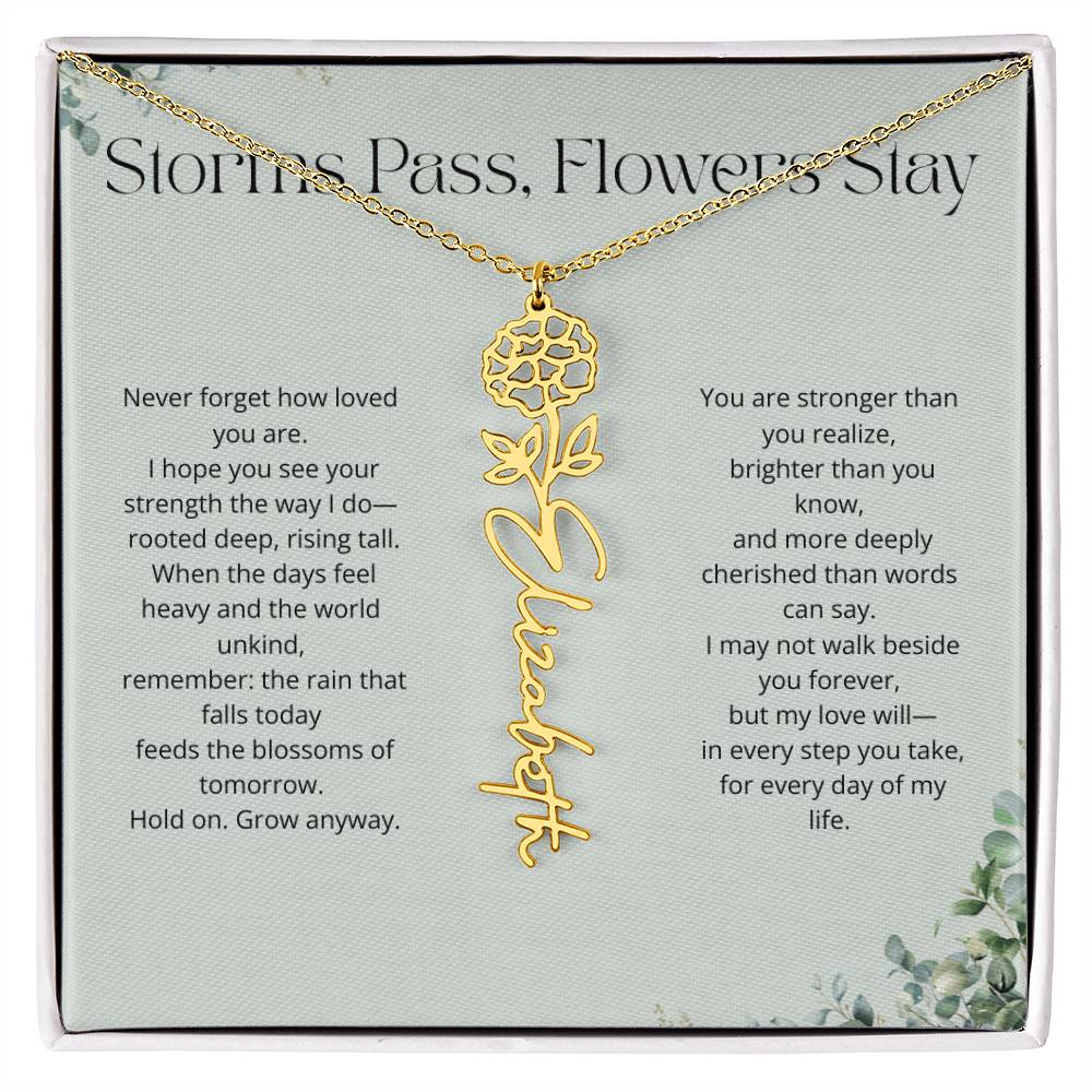Personalized Flower Name Necklace - Storm Pass, Flower Stay (Green)