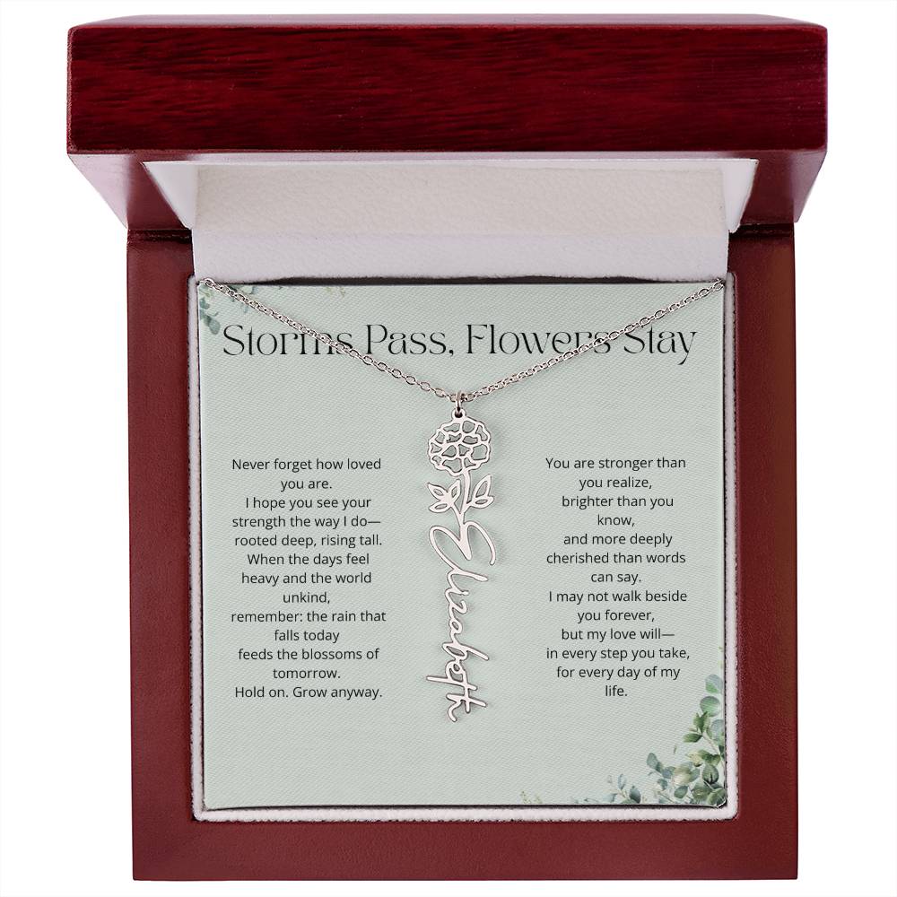 Personalized Flower Name Necklace - Storm Pass, Flower Stay (Green)