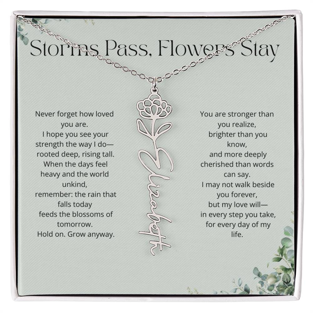 Personalized Flower Name Necklace - Storm Pass, Flower Stay (Green)
