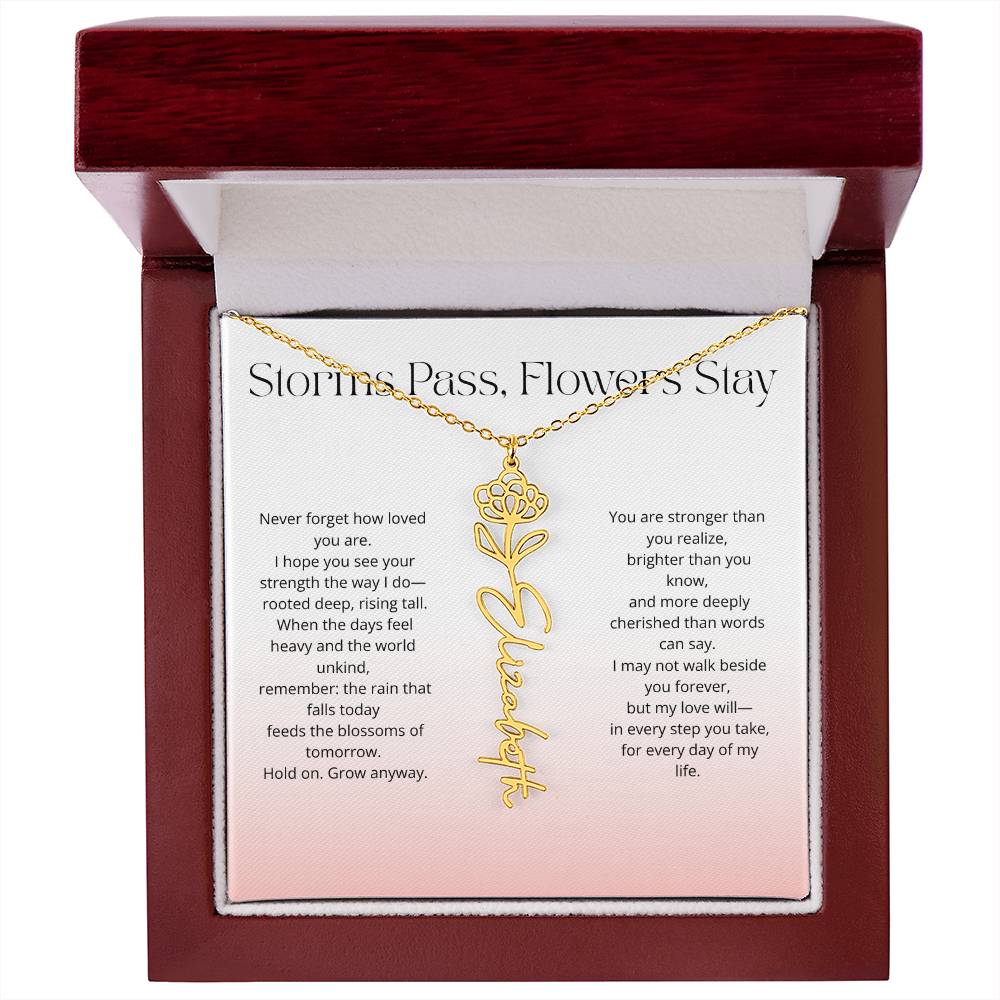Personalized Flower Name Necklace - Storm Pass, Flower Stay (Gradient)