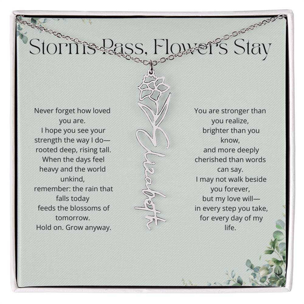 Personalized Flower Name Necklace - Storm Pass, Flower Stay (Green)