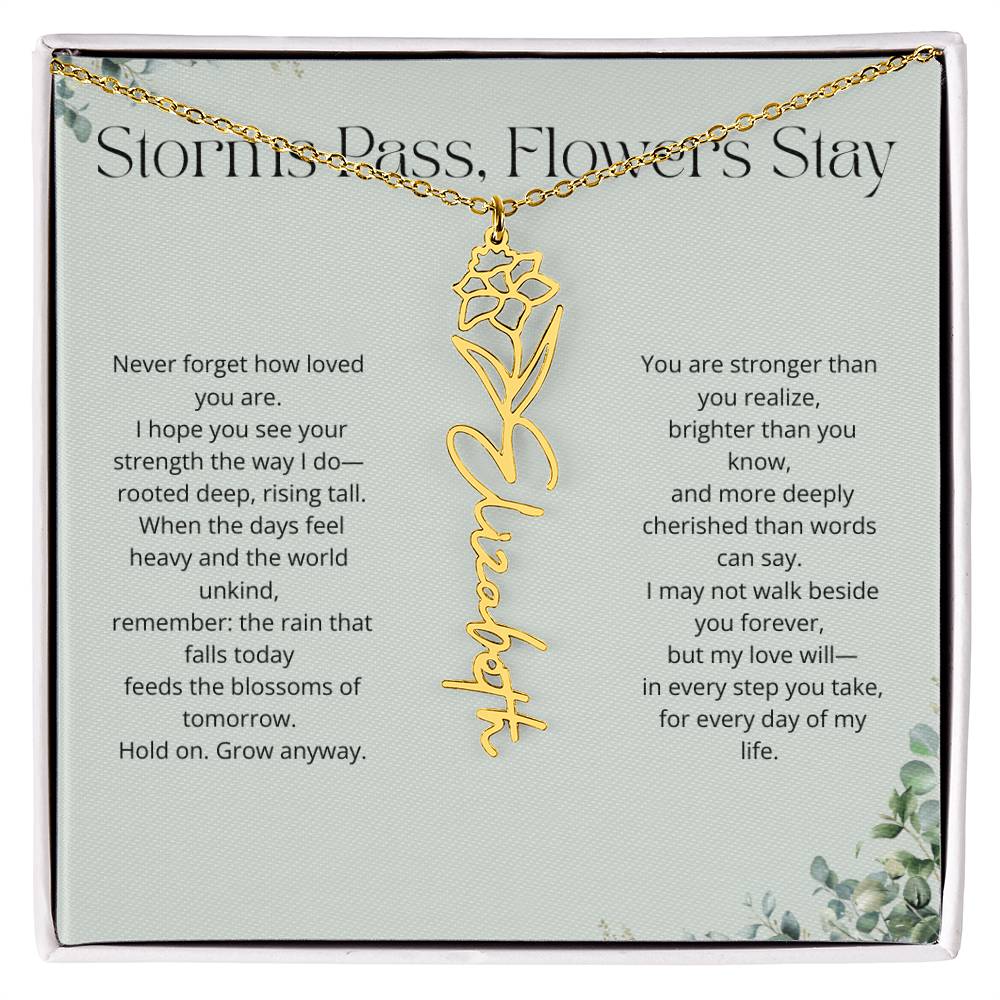 Personalized Flower Name Necklace - Storm Pass, Flower Stay (Green)
