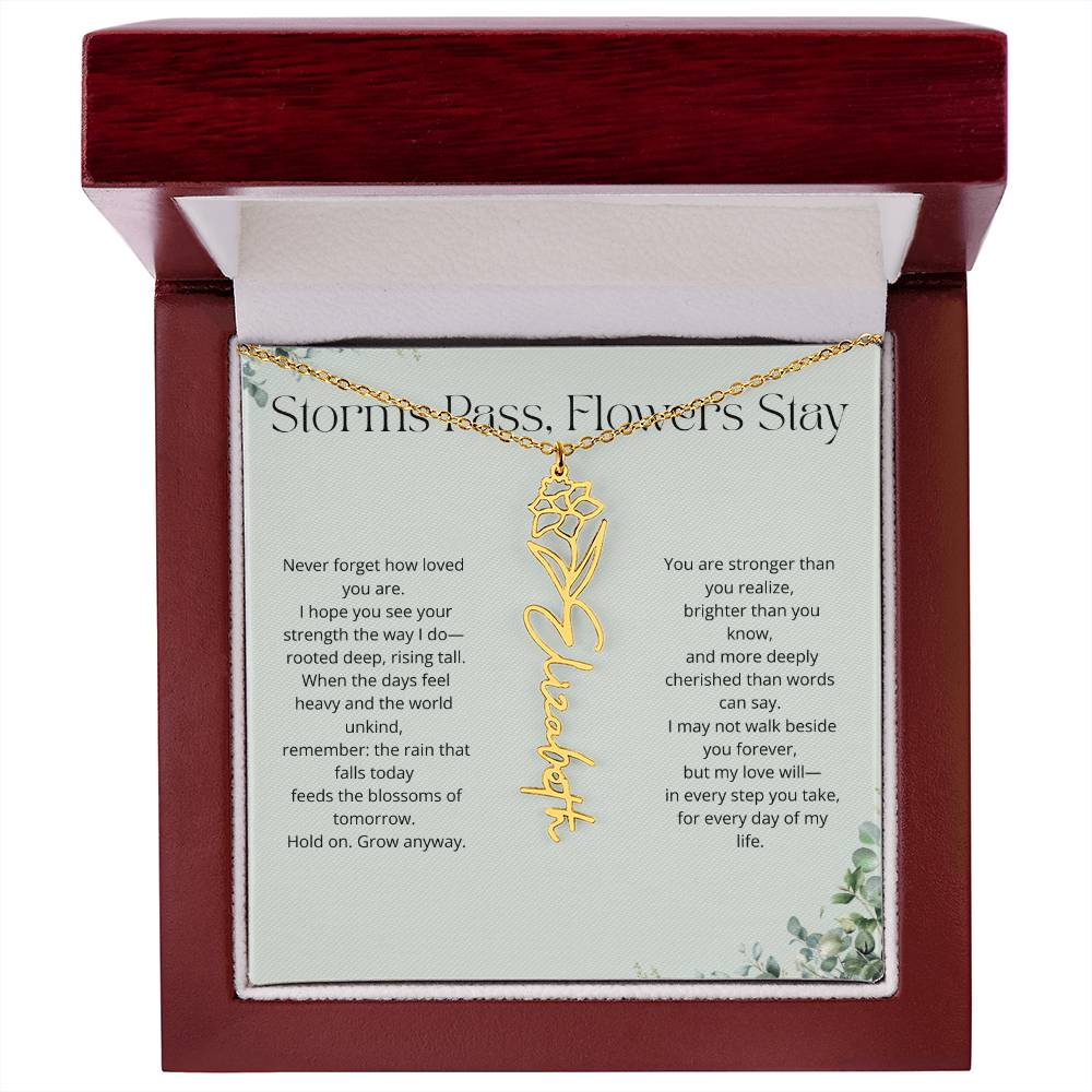 Personalized Flower Name Necklace - Storm Pass, Flower Stay (Green)